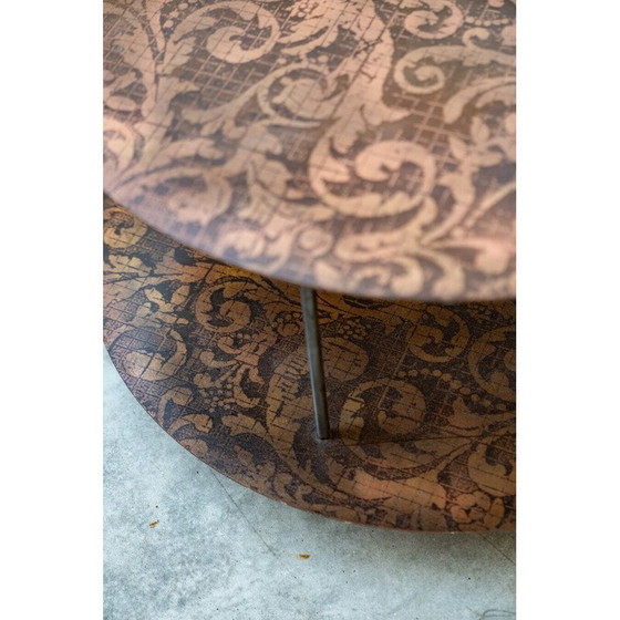 Image 1 of Vintage round coffee table in brown and beige metal, Italy 1990