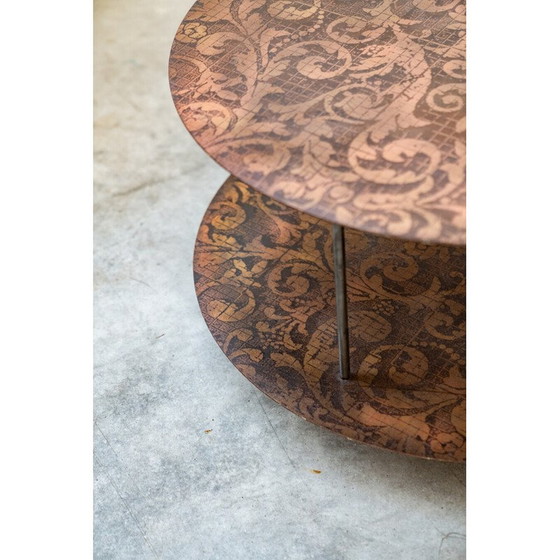 Image 1 of Vintage round coffee table in brown and beige metal, Italy 1990