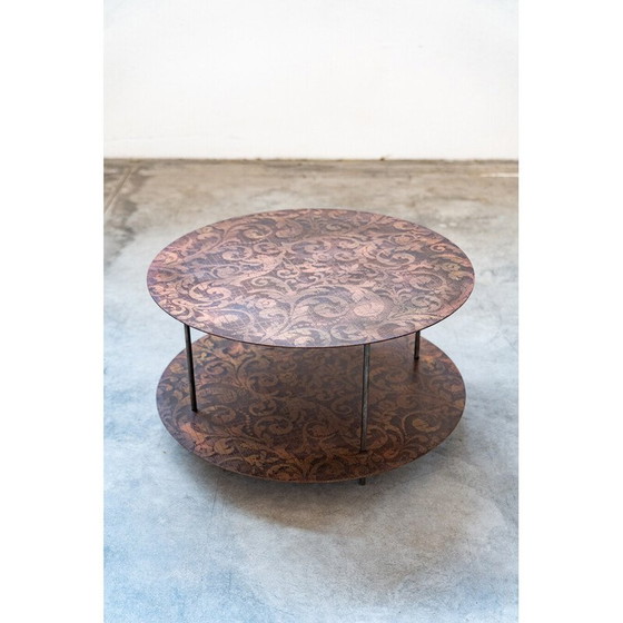 Image 1 of Vintage round coffee table in brown and beige metal, Italy 1990