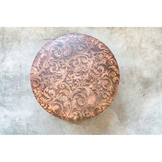 Image 1 of Vintage round coffee table in brown and beige metal, Italy 1990