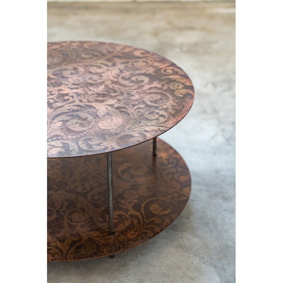 Image 1 of Vintage round coffee table in brown and beige metal, Italy 1990