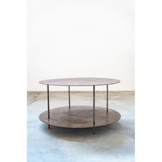 Image 1 of Vintage round coffee table in brown and beige metal, Italy 1990