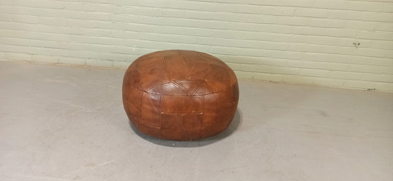 Image 1 of Pouf in pelle vintage, cognac, rotondo