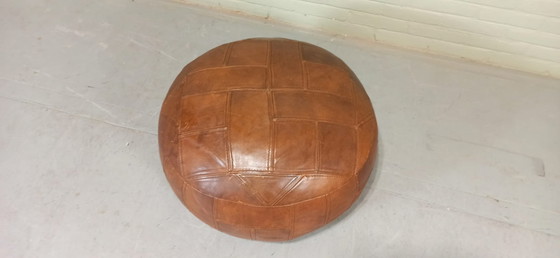 Image 1 of Pouf in pelle vintage, cognac, rotondo