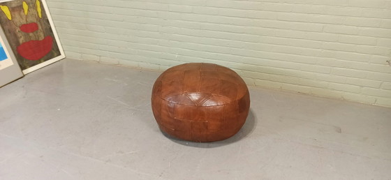 Image 1 of Pouf in pelle vintage, cognac, rotondo