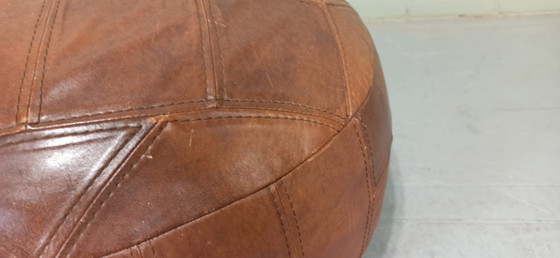 Image 1 of Pouf in pelle vintage, cognac, rotondo