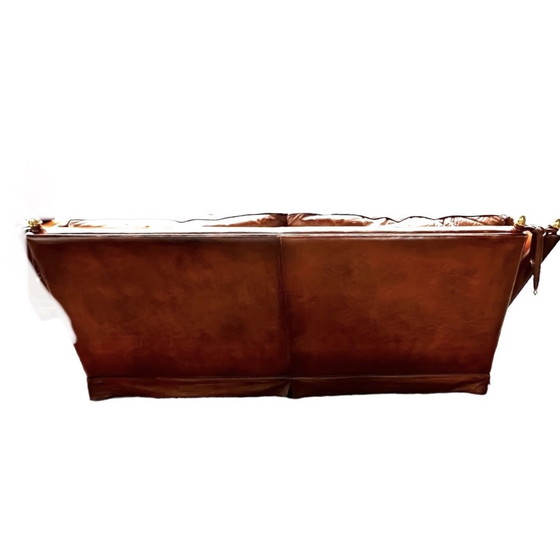 Image 1 of Comfortable sofa made of genuine leather with signs of wear