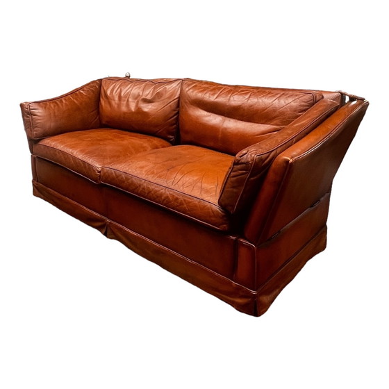 Image 1 of Comfortable sofa made of genuine leather with signs of wear