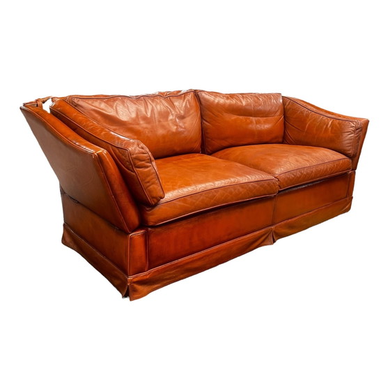 Image 1 of Comfortable sofa made of genuine leather with signs of wear