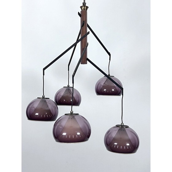 Image 1 of Vintage brass and Plexiglas chandelier for Lampter Milano, Italy 1950
