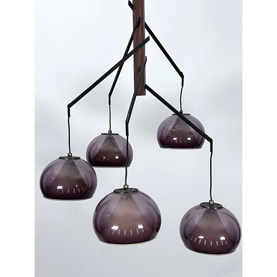 Image 1 of Vintage brass and Plexiglas chandelier for Lampter Milano, Italy 1950