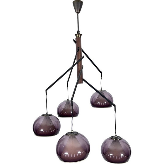 Image 1 of Vintage brass and Plexiglas chandelier for Lampter Milano, Italy 1950