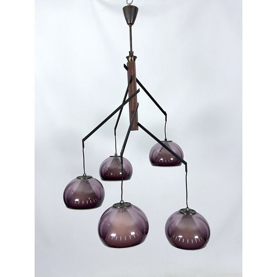 Image 1 of Vintage brass and Plexiglas chandelier for Lampter Milano, Italy 1950