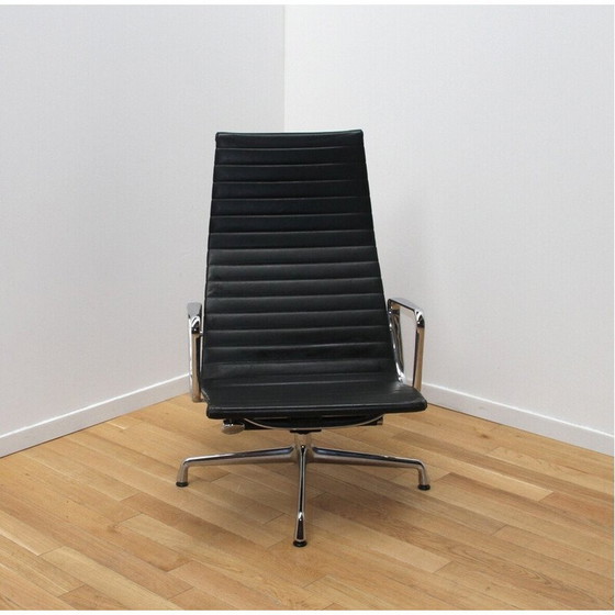 Image 1 of Vintage EA124 office armchair in chrome aluminum and leather by Charles and Ray Eames for Vitra