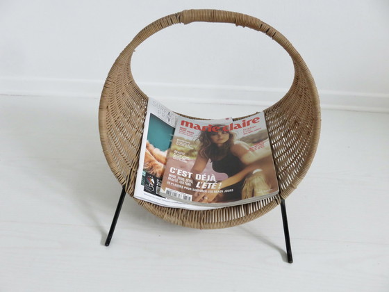 Image 1 of Magazine Rack Italy, Wicker, Modernist 70's