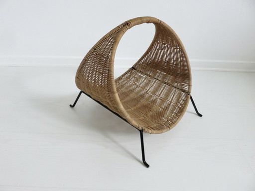 Magazine Rack Italy, Wicker, Modernist 70's