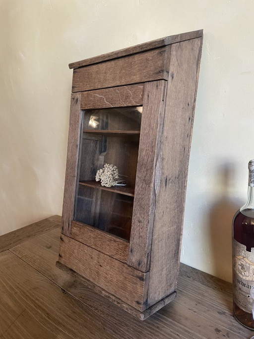 Antique Oak Display Case Hanging Cabinet French