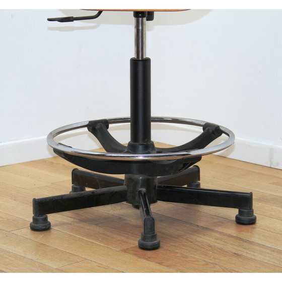 Image 1 of Sedia da laboratorio vintage in metallo e legno chiaro