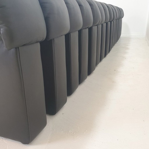 Vintage Ds-600 "Non Stop" modular sofa in fullblack leather by De Sede, 1972