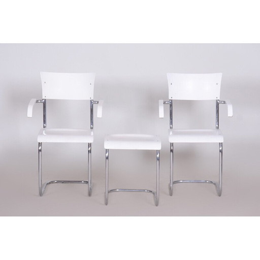 Pair of vintage white chairs and stool by Mart Stam for Mucke Melder, 1930s