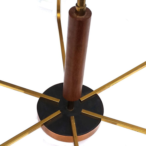 Image 1 of Mid-Century Scandinavian Brass, Copper, Teak & Glass Chandelier, 1960s