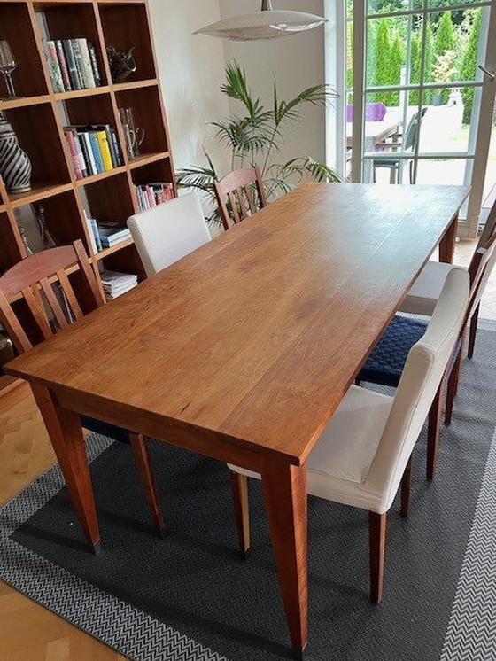 Image 1 of Riva 1920 dining table set velvet 6 chairs, cherry, used, very good condition