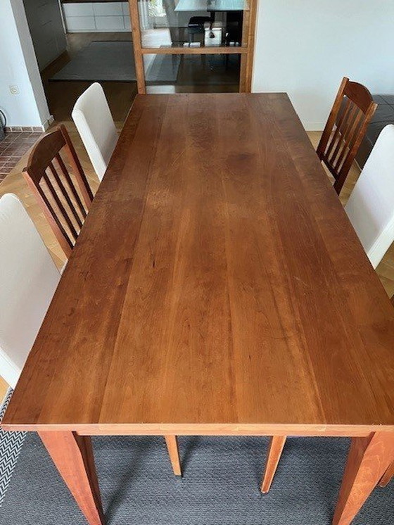 Image 1 of Riva 1920 dining table set velvet 6 chairs, cherry, used, very good condition