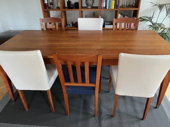 Image 1 of Riva 1920 dining table set velvet 6 chairs, cherry, used, very good condition