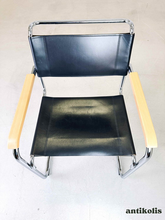 Image 1 of Original Thonet chair S33/ S34 with armrest Mart Stam leather black