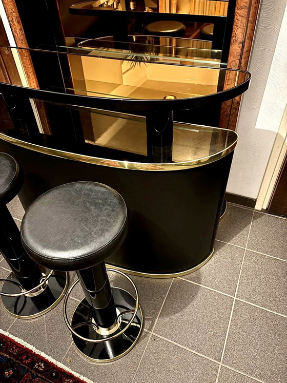 Image 1 of 1970S House Bar + Cupboard Backboard + 2 X Bar Stools