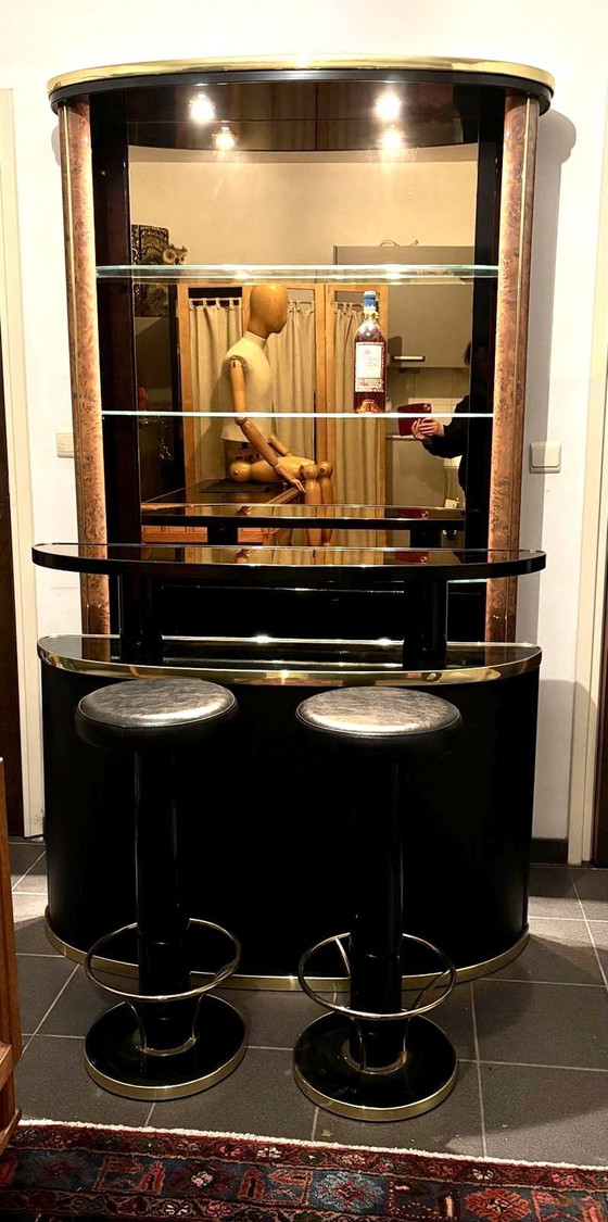 Image 1 of 1970S House Bar + Cupboard Backboard + 2 X Bar Stools