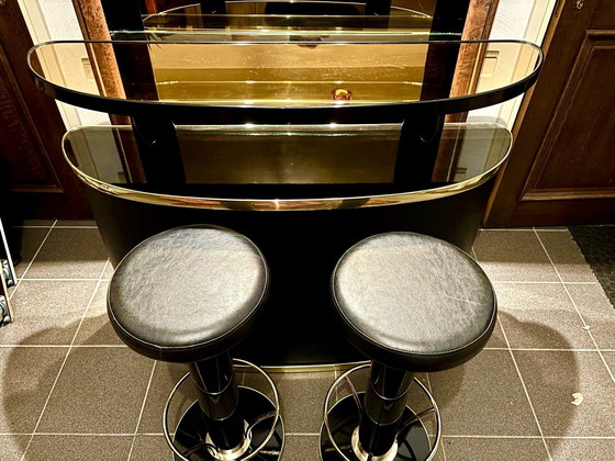 Image 1 of 1970S House Bar + Cupboard Backboard + 2 X Bar Stools