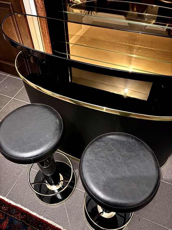 Image 1 of 1970S House Bar + Cupboard Backboard + 2 X Bar Stools