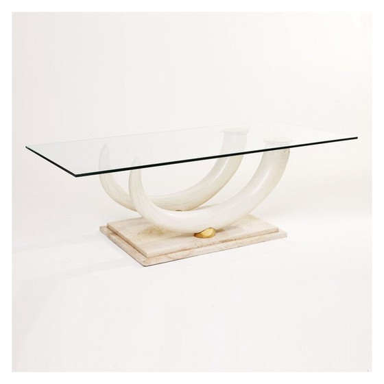 Image 1 of Vintage glass and travertine coffee table by Maison Jansen for Ralph Pucci, Italy 1970