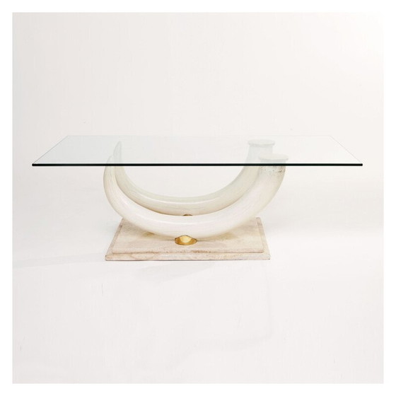 Image 1 of Vintage glass and travertine coffee table by Maison Jansen for Ralph Pucci, Italy 1970