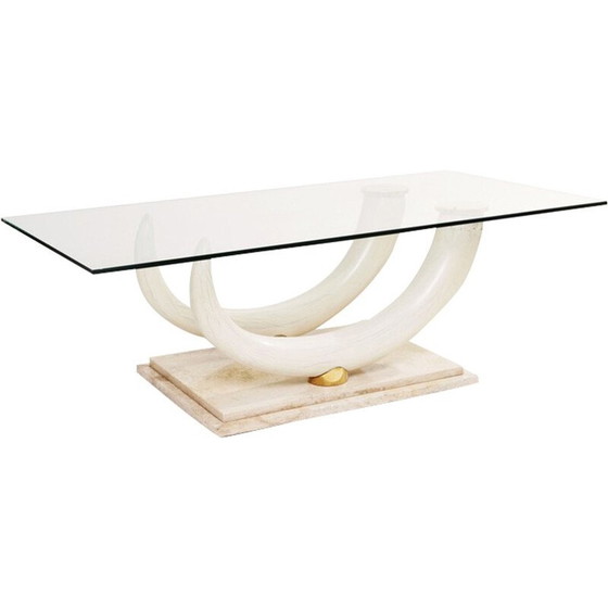 Image 1 of Vintage glass and travertine coffee table by Maison Jansen for Ralph Pucci, Italy 1970
