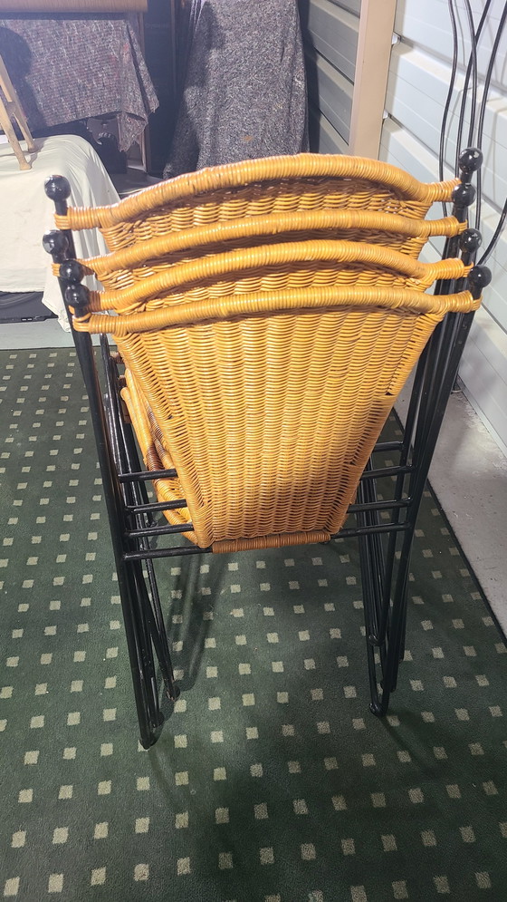 Image 1 of 4 Mid - Century Wicker and Steel Wire Chair