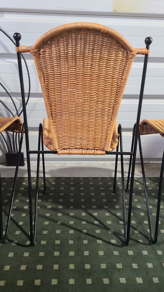 Image 1 of 4 Mid - Century Wicker and Steel Wire Chair