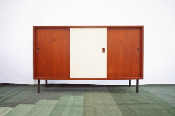 Image 1 of Danish teak vintage sideboard chest of drawers sliding doors drawers