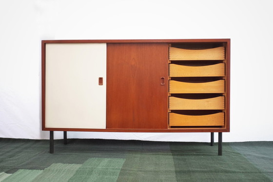 Image 1 of Danish teak vintage sideboard chest of drawers sliding doors drawers