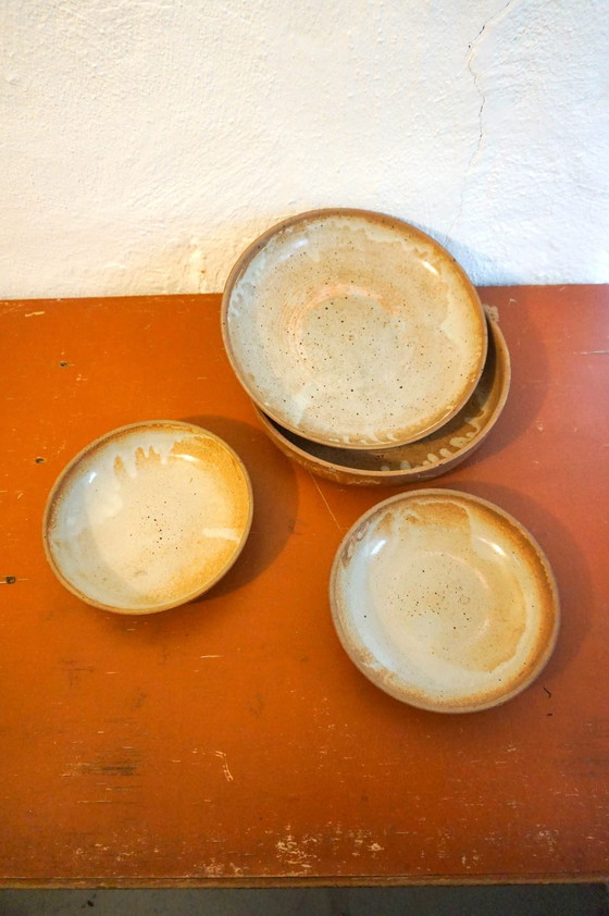 Image 1 of Set Of 4 Grès White-Glazed Ceramic Bowls* Stoneware Serving Dishes * 1970S * Mid Century Modern * Organic Minimalist *Salad Bowl