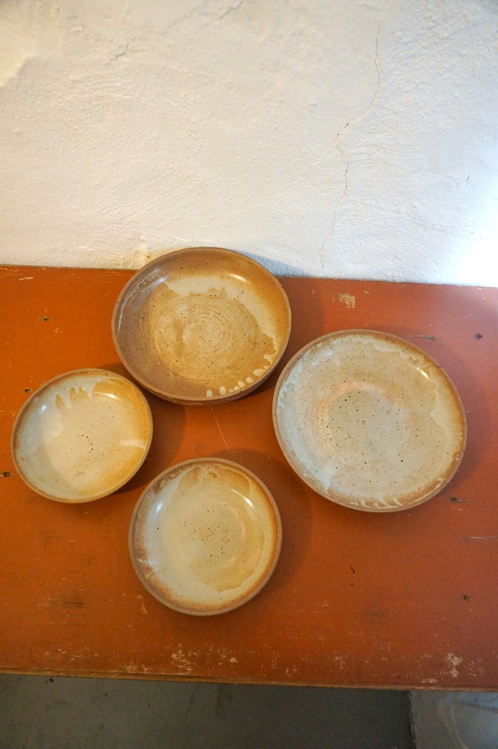 Image 1 of Set Of 4 Grès White-Glazed Ceramic Bowls* Stoneware Serving Dishes * 1970S * Mid Century Modern * Organic Minimalist *Salad Bowl