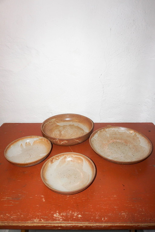 Set Of 4 Grès White-Glazed Ceramic Bowls* Stoneware Serving Dishes * 1970S * Mid Century Modern * Organic Minimalist *Salad Bowl