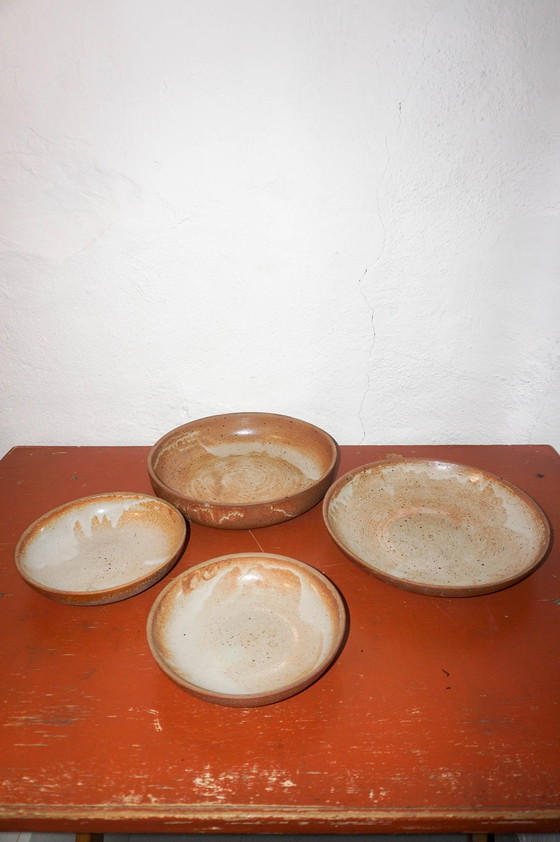 Image 1 of Set Of 4 Grès White-Glazed Ceramic Bowls* Stoneware Serving Dishes * 1970S * Mid Century Modern * Organic Minimalist *Salad Bowl