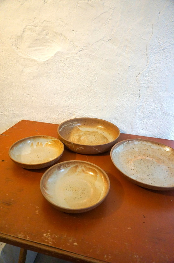 Image 1 of Set Of 4 Grès White-Glazed Ceramic Bowls* Stoneware Serving Dishes * 1970S * Mid Century Modern * Organic Minimalist *Salad Bowl