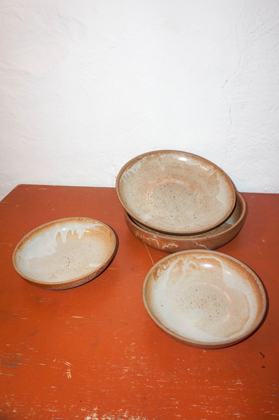 Image 1 of Set Of 4 Grès White-Glazed Ceramic Bowls* Stoneware Serving Dishes * 1970S * Mid Century Modern * Organic Minimalist *Salad Bowl