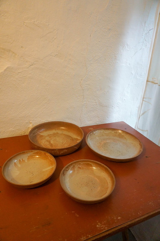 Image 1 of Set Of 4 Grès White-Glazed Ceramic Bowls* Stoneware Serving Dishes * 1970S * Mid Century Modern * Organic Minimalist *Salad Bowl