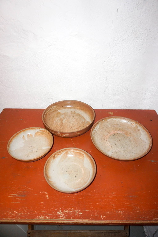 Set Of 4 Grès White-Glazed Ceramic Bowls* Stoneware Serving Dishes * 1970S * Mid Century Modern * Organic Minimalist *Salad Bowl