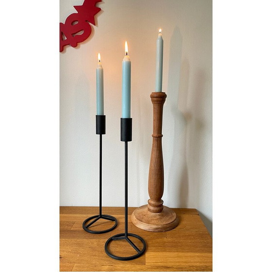 Image 1 of Set di 3 candelieri vintage in teak e acciaio