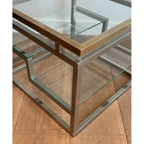 Image 1 of Pair of vintage sofa ends in chrome, brass and glass tops